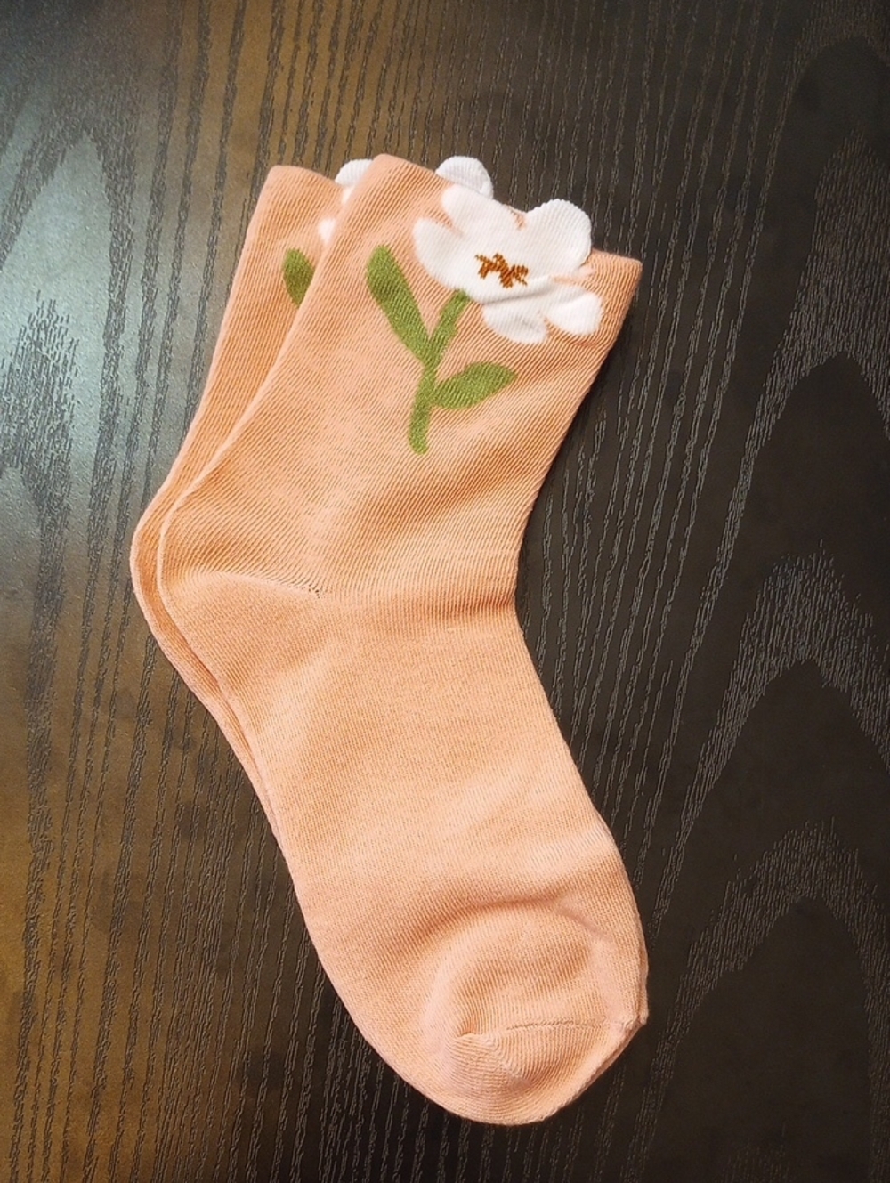 Peach Floral 90% Cotton Novelty Crew Ankle Socks Cottagecore